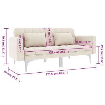 vidaXL Καναπές Κρεβάτι Κρεμ Υφασμάτινος 175,5x84x79,5cm 1 τεμ. Γωνιακός