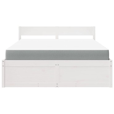 vidaXL Κρεβάτι με Συρτάρια+Στρώμα Λευκό 140x200 εκ. Μασίφ Ξύλο Πεύκου