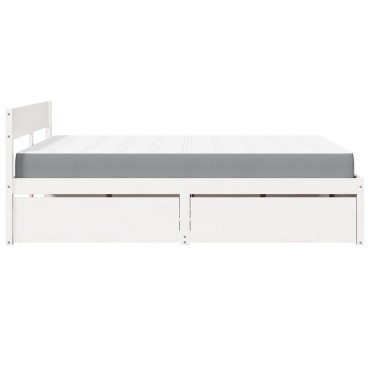 vidaXL Κρεβάτι με Συρτάρια+Στρώμα Λευκό 140x200 εκ. Μασίφ Ξύλο Πεύκου
