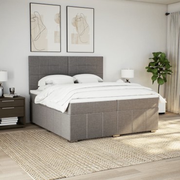vidaXL Κρεβάτι Boxspring με Στρώμα Taupe 200x200cm Υφασμάτινο 1 τεμ. - Διπλό