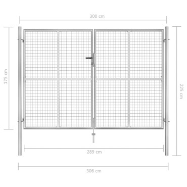 vidaXL Πόρτα Περίφραξης Ασημί 306 x 225 εκ. από Γαλβανισμένο Χάλυβα