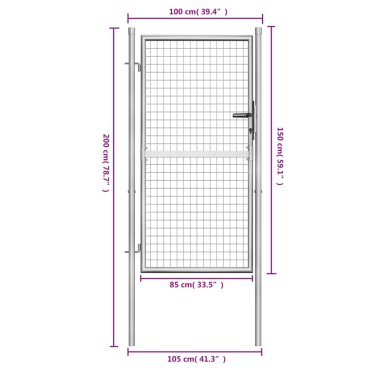 vidaXL Πόρτα Περίφραξης Ασημί 105 x 200 εκ. από Γαλβανισμένο Χάλυβα