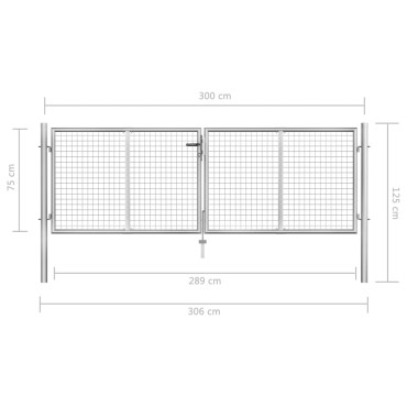 vidaXL Πόρτα Περίφραξης Ασημί 306 x 125 εκ. από Γαλβανισμένο Χάλυβα