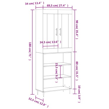 vidaXL Ντουλάπι Γκρι Σκυροδέματος 69,5x34x180cm Επεξεργασμένο Ξύλο 1 τεμ.
