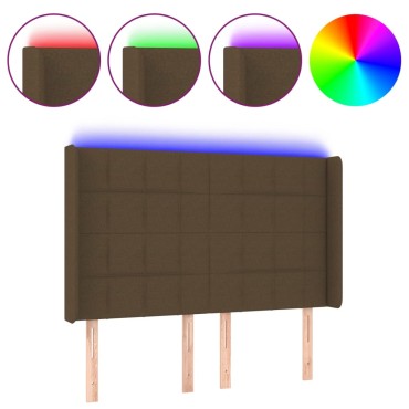 vidaXL Κεφαλάρι Κρεβατιού LED Σκούρο Καφέ 147x16x118/128cm Υφασμάτινο 1 τεμ.