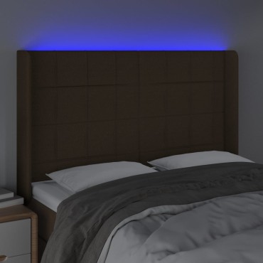 vidaXL Κεφαλάρι Κρεβατιού LED Σκούρο Καφέ 147x16x118/128cm Υφασμάτινο 1 τεμ.