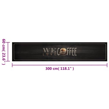 vidaXL Χαλί Κουζίνας Πλενόμενο Επιγραφή Coffee 60x300 εκ. Βελούδο