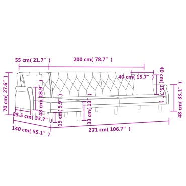 vidaXL Καναπές Κρεβάτι Γωνιακός Σκ. Γκρι 271x140x70cm Βελούδινος 1 τεμ.