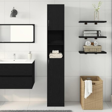 vidaXL Ντουλάπι Μπάνιου Μαύρο Δρυς 32x25,5x190cm Επεξ. Ξύλο