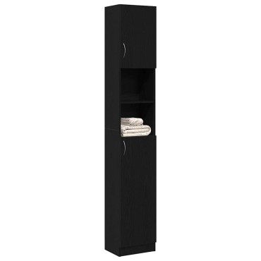 vidaXL Ντουλάπι Μπάνιου Μαύρο Δρυς 32x25,5x190cm Επεξ. Ξύλο