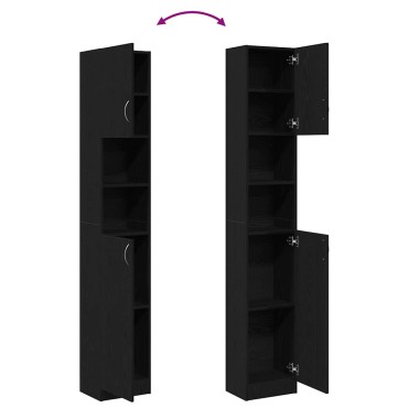 vidaXL Ντουλάπι Μπάνιου Μαύρο Δρυς 32x25,5x190cm Επεξ. Ξύλο