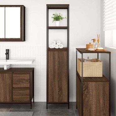 vidaXL Ντουλάπι μπάνιου με ράφια καφέ δρυς 36x35x165cm 1 τεμ.