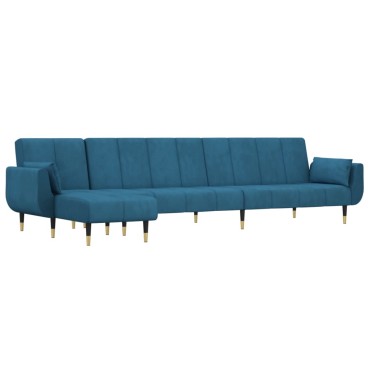 vidaXL Καναπές Κρεβάτι Γωνιακός Μπλε 275x140x70cm Βελούδινος 1 τεμ.