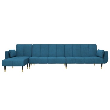 vidaXL Καναπές Κρεβάτι Γωνιακός Μπλε 275x140x70cm Βελούδινος 1 τεμ.