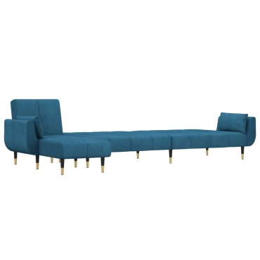 vidaXL Καναπές Κρεβάτι Γωνιακός Μπλε 275x140x70cm Βελούδινος 1 τεμ.