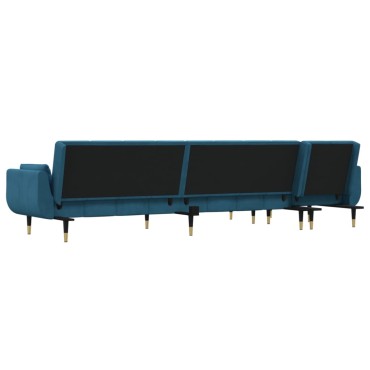 vidaXL Καναπές Κρεβάτι Γωνιακός Μπλε 275x140x70cm Βελούδινος 1 τεμ.