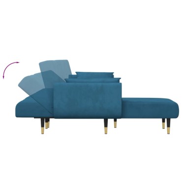 vidaXL Καναπές Κρεβάτι Γωνιακός Μπλε 275x140x70cm Βελούδινος 1 τεμ.