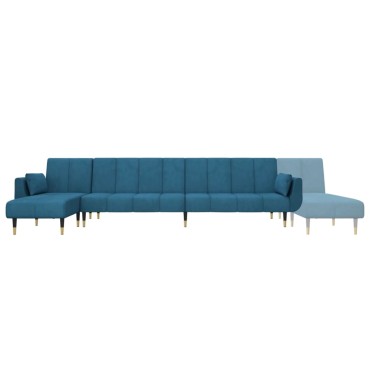 vidaXL Καναπές Κρεβάτι Γωνιακός Μπλε 275x140x70cm Βελούδινος 1 τεμ.