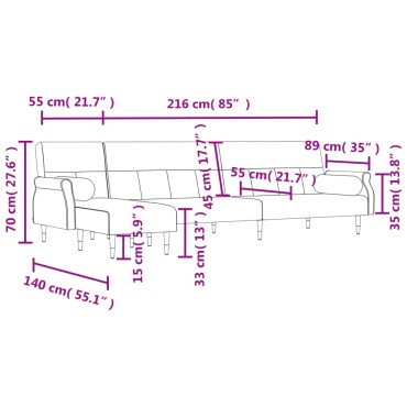 vidaXL Καναπές Κρεβάτι Γωνιακός Μαύρος 271x140x70cm Βελούδινος 1 τεμ.