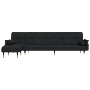 vidaXL Καναπές Κρεβάτι Γωνιακός Μαύρος 271x140x70cm Βελούδινος 1 τεμ.