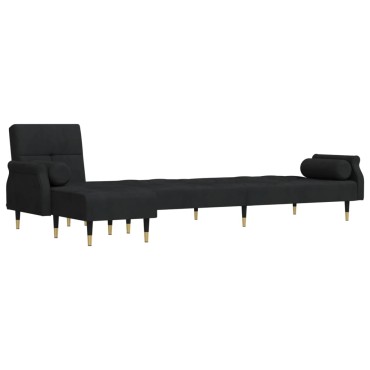 vidaXL Καναπές Κρεβάτι Γωνιακός Μαύρος 271x140x70cm Βελούδινος 1 τεμ.