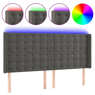 vidaXL Κεφαλάρι Κρεβατιού LED Σκούρο Γκρι 163x16x118/128cm Βελούδινο 1 τεμ.