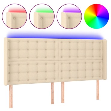 vidaXL Κεφαλάρι Κρεβατιού LED Κρεμ 163x16x118/128cm Υφασμάτινο 1 τεμ.
