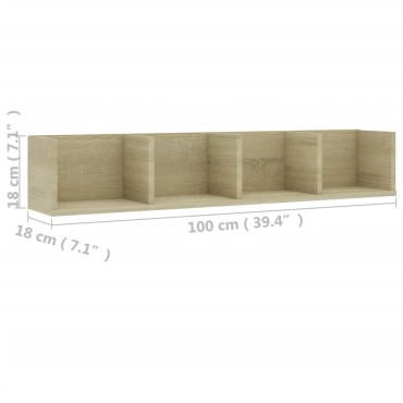 vidaXL Ράφι Τοίχου για CD Sonoma Δρυς 100x18x18cm από Επεξ. Ξύλο 1 τεμ.