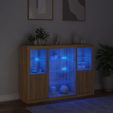 vidaXL Μπουφέδες με Φώτα LED 3 τεμ. Sonoma Δρυς από Επεξεργασμένο Ξύλο 142,5x37x100cm