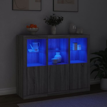 vidaXL Μπουφέδες με Φώτα LED 3 τεμ. Γκρι Sonoma από Επεξεργασμένο Ξύλο 123x37x100cm