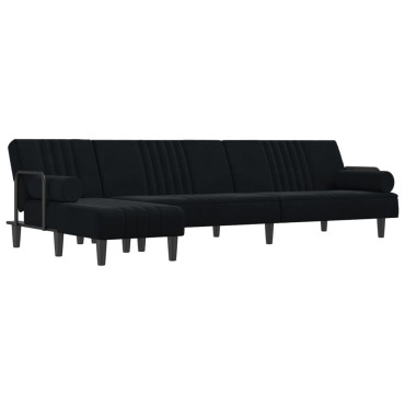 vidaXL Καναπές Κρεβάτι Γωνιακός Μαύρος 260x140x70cm Βελούδινος 1 τεμ.