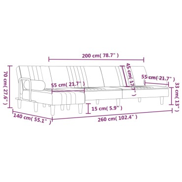vidaXL Καναπές Κρεβάτι Γωνιακός Μαύρος 260x140x70cm Βελούδινος 1 τεμ.