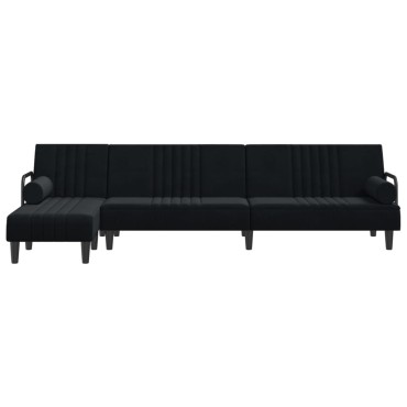 vidaXL Καναπές Κρεβάτι Γωνιακός Μαύρος 260x140x70cm Βελούδινος 1 τεμ.