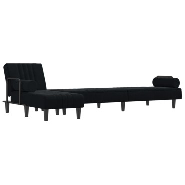 vidaXL Καναπές Κρεβάτι Γωνιακός Μαύρος 260x140x70cm Βελούδινος 1 τεμ.