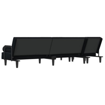 vidaXL Καναπές Κρεβάτι Γωνιακός Μαύρος 260x140x70cm Βελούδινος 1 τεμ.