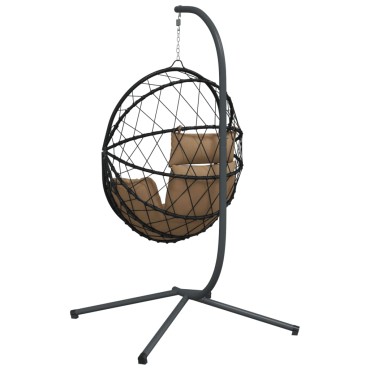 vidaXL Πολυθρόνα Egg Κρεμαστή με Βάση Taupe Συνθ. Ρατάν / Ατσάλι