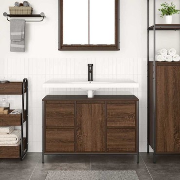 vidaXL ντουλάπι νιπτήρα με συρτάρια καφέ δρυς 90x34,5x60cm