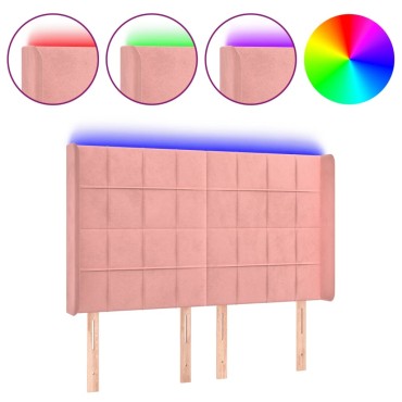 vidaXL Κεφαλάρι Κρεβατιού LED Ροζ 147x16x118/128cm Βελούδινο 1 τεμ.