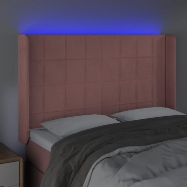 vidaXL Κεφαλάρι Κρεβατιού LED Ροζ 147x16x118/128cm Βελούδινο 1 τεμ.