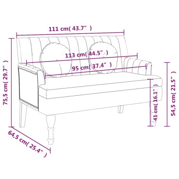 vidaXL Παγκάκι Μαύρο 113x64,5x75,5cm Υφασμάτινο με Μαξιλάρια