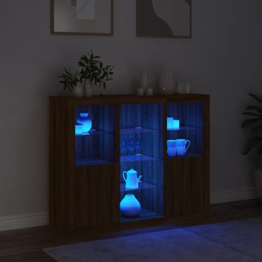 vidaXL Μπουφέδες με Φώτα LED 3 τεμ. Καφέ Δρυς από Επεξεργασμένο Ξύλο 123x37x100cm