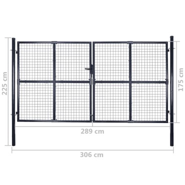 vidaXL Πόρτα Περίφραξης με Πλέγμα Γκρι 289 x 175 εκ. Γαλβαν. Χάλυβας