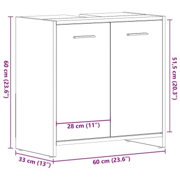 vidaXL Ντουλάπι Νιπτήρα Μπάνιου Μαύρο Δρυς 60x33x60cm Επεξ. Ξύλο 1 τεμ.
