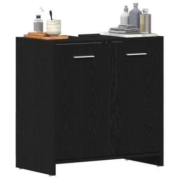 vidaXL Ντουλάπι Νιπτήρα Μπάνιου Μαύρο Δρυς 60x33x60cm Επεξ. Ξύλο 1 τεμ.