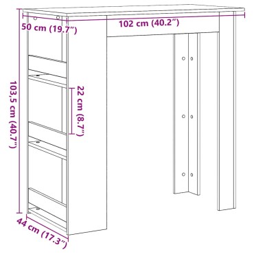 vidaXL Τραπέζι Bar με Σχάρα αποθήκευσης Μαύρη Δρυς 102x50x103,5cm 1 τεμ.