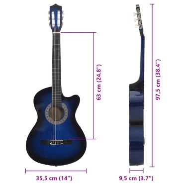 vidaXL Κιθάρα Western Classical Cutaway με 6 Χορδές Μπλε Σκίαση 38"