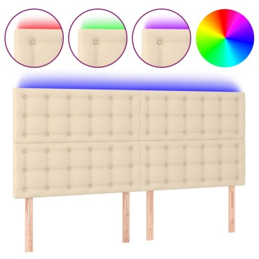 vidaXL Κεφαλάρι Κρεβατιού LED Κρεμ 160x5x118/128cm Υφασμάτινο 1 τεμ.