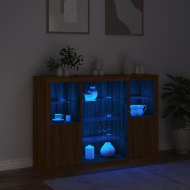 vidaXL Μπουφέδες με Φώτα LED 3 τεμ. Καφέ Δρυς από Επεξεργασμένο Ξύλο 142,5x37x100cm
