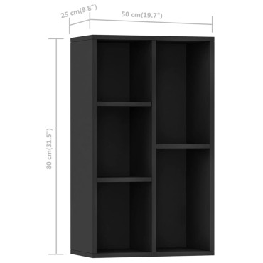 vidaXL Ραφιέρα / Βιβλιοθήκη Μαύρη 50x25x80cm από Επεξ. Ξύλο 1 τεμ.
