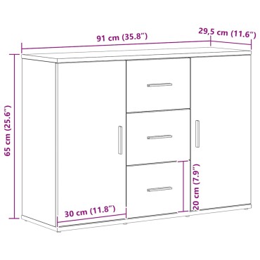 vidaXL Μπουφές Μαύρη Δρυς 91x29,5x65cm από Επεξεργασμένο Ξύλο 1 τεμ.